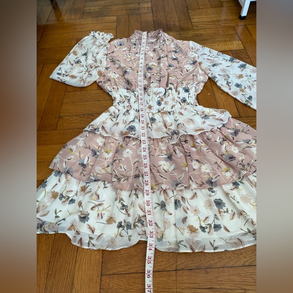 STORIA floral-print, long-sleeve chiffon Blush and Ivory mini dress - Small - Picture 6 of 9